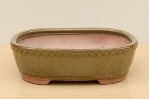 (D) Glazed Rectangular Bonsai Pot - 10" Mottled Green